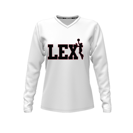 [CUS-DFW-TEES-CMF-VNK-LSL-WHT-FYXS-LOGO3] Decker Comfort T-Shirt (Female Youth XS, White, V Neck, Logo 3, Long Sleeve)