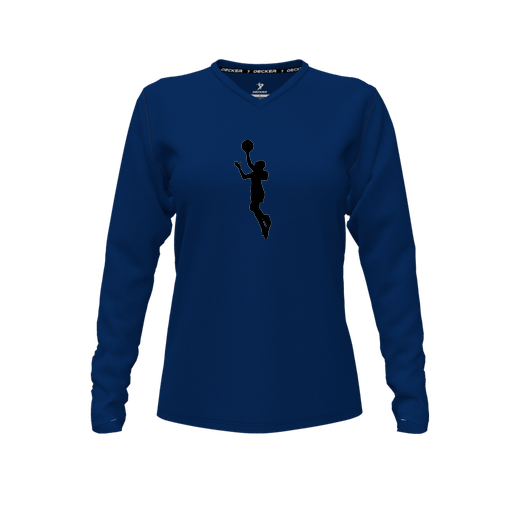 [FTLVCFNV-FYXS-LOGO2] Decker Comfort T-Shirt (Female Youth XS, Navy, V Neck, Logo 2, Long Sleeve)