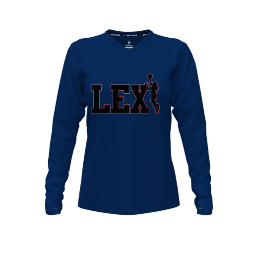 [FTLVCFNV-FYXS-LOGO3] Decker Comfort T-Shirt (Female Youth XS, Navy, V Neck, Logo 3, Long Sleeve)