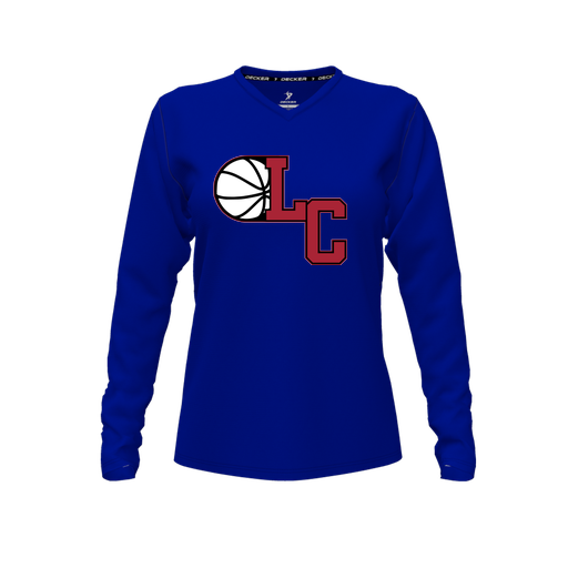 [FTLVCFRY-FYXS-LOGO1] Decker Comfort T-Shirt (Female Youth XS, Royal, V Neck, Logo 1, Long Sleeve)