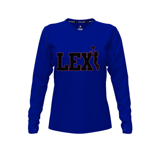 [CUS-DFW-TEES-CMF-VNK-LSL-RYL-FYXS-LOGO3] Decker Comfort T-Shirt (Female Youth XS, Royal, V Neck, Logo 3, Long Sleeve)