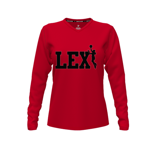 [FTLVCFRD-FYXS-LOGO3] Decker Comfort T-Shirt (Female Youth XS, Red, V Neck, Logo 3, Long Sleeve)