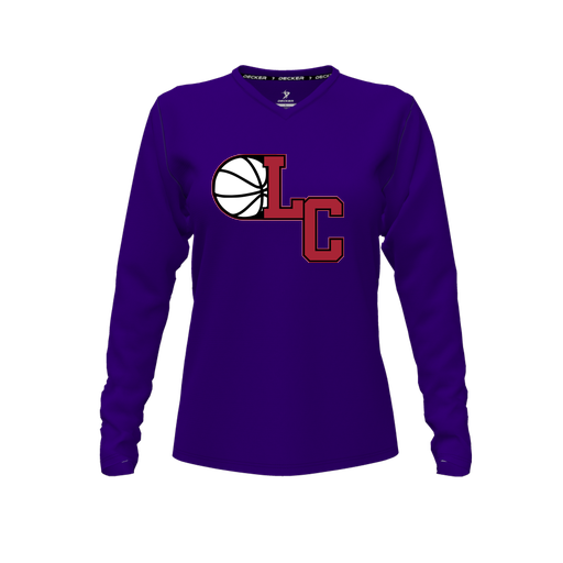 [FTLVCFPP-FYXS-LOGO1] Decker Comfort T-Shirt (Female Youth XS, Purple, V Neck, Logo 1, Long Sleeve)