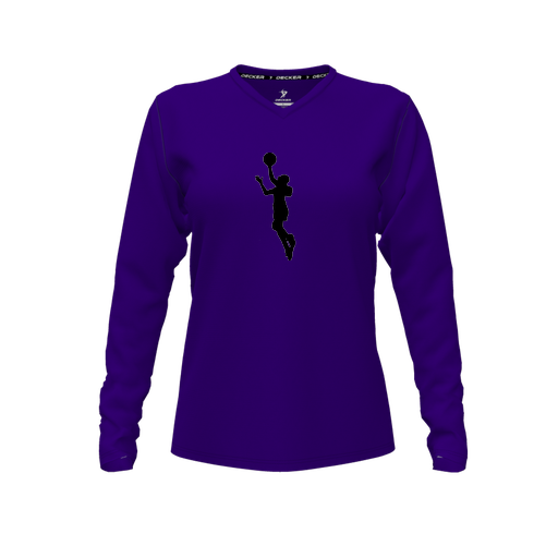 [FTLVCFPP-FYXS-LOGO2] Decker Comfort T-Shirt (Female Youth XS, Purple, V Neck, Logo 2, Long Sleeve)