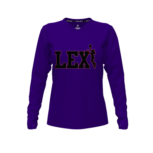 [FTLVPTPP-FYXS-LOGO3] Decker Performance T-Shirt (Female Youth XS, Purple, V Neck, Logo 3, Long Sleeve)